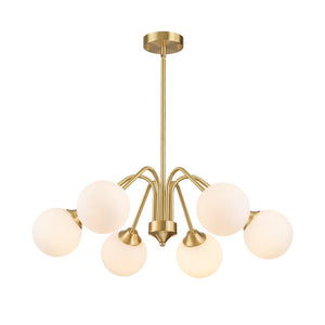 LightFixturesUSA - Mid - Century Opal Glass Globe Brass Sputnik Chandelier - Chandelier - 6 - Lt - 