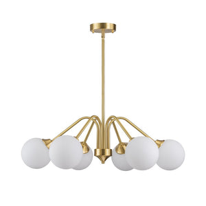 LightFixturesUSA - Mid - Century Opal Glass Globe Brass Sputnik Chandelier - Chandelier - 6 - Lt - 