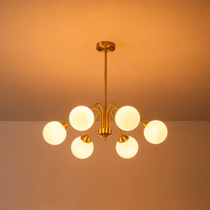LightFixturesUSA - Mid - Century Opal Glass Globe Brass Sputnik Chandelier - Chandelier - 6 - Lt - 