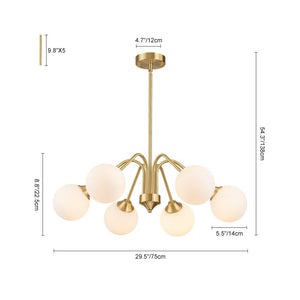 LightFixturesUSA - Mid - Century Opal Glass Globe Brass Sputnik Chandelier - Chandelier - 6 - Lt - 