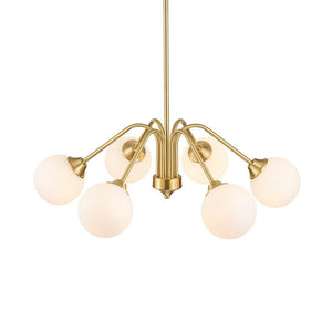 LightFixturesUSA - Mid - Century Opal Glass Globe Brass Sputnik Chandelier - Chandelier - 6 - Lt - 