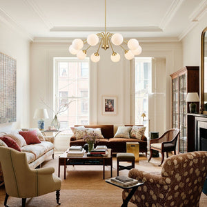 LightFixturesUSA - Mid - Century Opal Glass Globe Brass Sputnik Chandelier - Chandelier - 6 - Lt - 