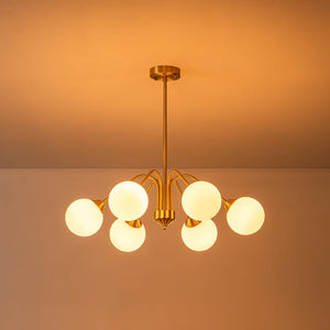 LightFixturesUSA - Mid - Century Opal Glass Globe Brass Sputnik Chandelier - Chandelier - 6 - Lt - 