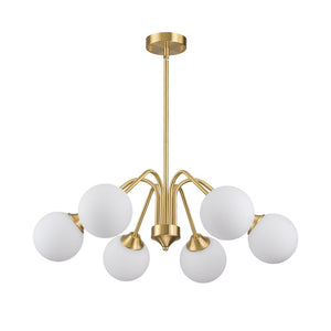 LightFixturesUSA - Mid - Century Opal Glass Globe Brass Sputnik Chandelier - Chandelier - 6 - Lt - 