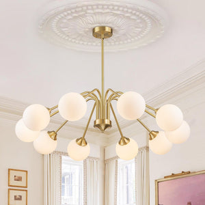 LightFixturesUSA - Mid - Century Opal Glass Globe Brass Sputnik Chandelier - Chandelier - 6 - Lt - 