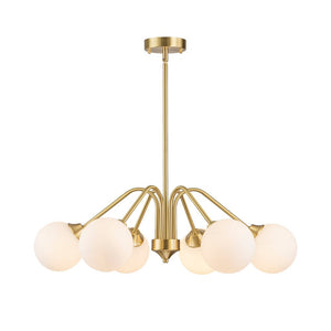 LightFixturesUSA - Mid - Century Opal Glass Globe Brass Sputnik Chandelier - Chandelier - 6 - Lt - 