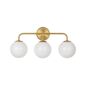 LightFixturesUSA - Mid - century Shine Opal Glass Globe Brass Vanity Light - Wall Sconce - 3 - Lt - 