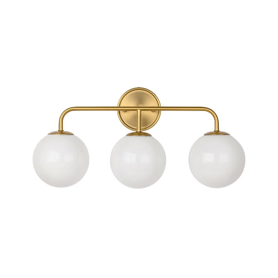 LightFixturesUSA - Mid - century Shine Opal Glass Globe Brass Vanity Light - Wall Sconce - 3 - Lt - 