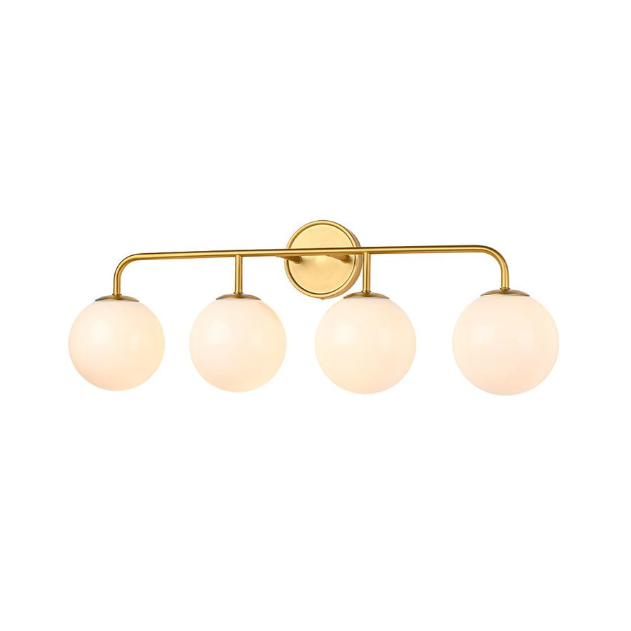 LightFixturesUSA - Mid - century Shine Opal Glass Globe Brass Vanity Light - Wall Sconce - 3 - Lt - 