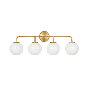 LightFixturesUSA - Mid - century Shine Opal Glass Globe Brass Vanity Light - Wall Sconce - 3 - Lt - 