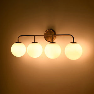 LightFixturesUSA - Mid - century Shine Opal Glass Globe Brass Vanity Light - Wall Sconce - 3 - Lt - 