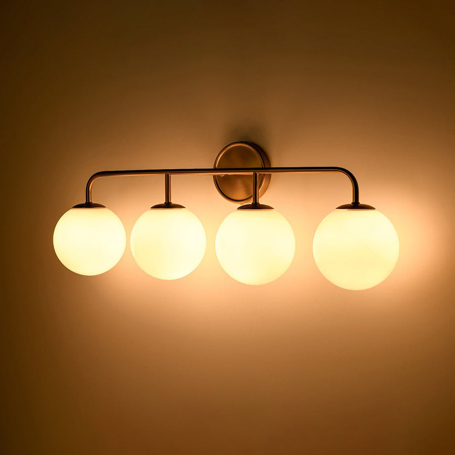 LightFixturesUSA - Mid - century Shine Opal Glass Globe Brass Vanity Light - Wall Sconce - 3 - Lt - 