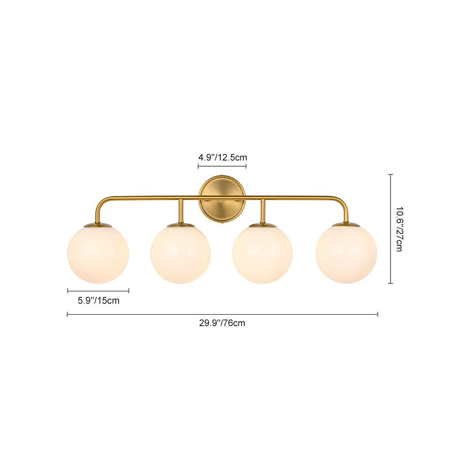 LightFixturesUSA - Mid - century Shine Opal Glass Globe Brass Vanity Light - Wall Sconce - 3 - Lt - 