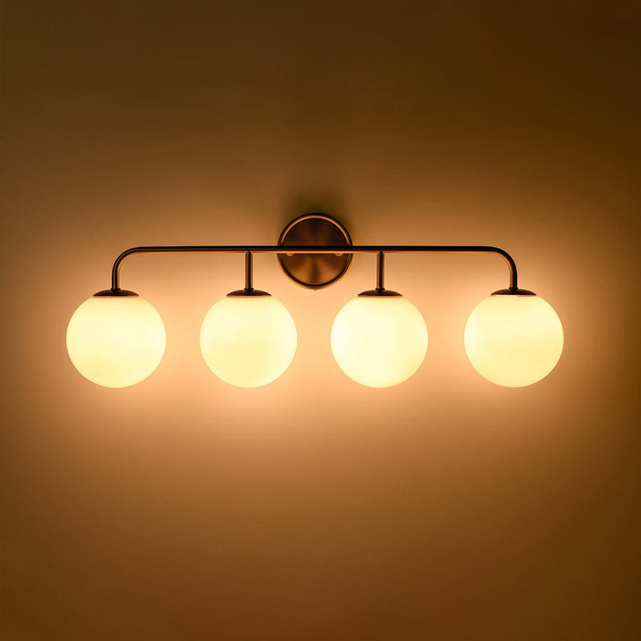 LightFixturesUSA - Mid - century Shine Opal Glass Globe Brass Vanity Light - Wall Sconce - 3 - Lt - 