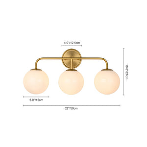 LightFixturesUSA - Mid - century Shine Opal Glass Globe Brass Vanity Light - Wall Sconce - 3 - Lt - 