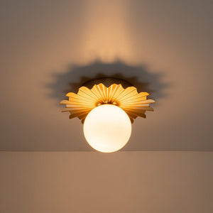 LightFixturesUSA - Mid - Century Sunburst 1 - Light Opal Glass Globe Ceiling Light - Ceiling Light - Brass - 