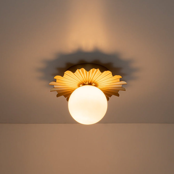 LightFixturesUSA - Mid - Century Sunburst 1 - Light Opal Glass Globe Ceiling Light - Ceiling Light - Brass - 