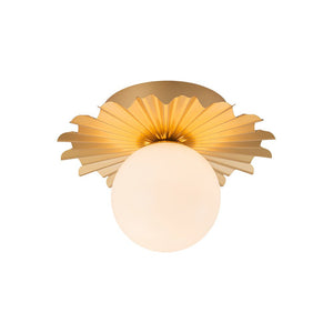 LightFixturesUSA - Mid - Century Sunburst 1 - Light Opal Glass Globe Ceiling Light - Ceiling Light - Brass - 