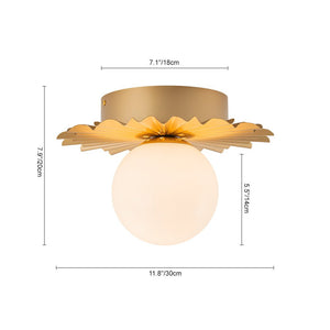 LightFixturesUSA-Mid-Century Sunburst 1-Light Opal Glass Globe Ceiling Light-Ceiling Light-Brass-