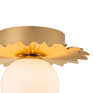 LightFixturesUSA - Mid - Century Sunburst 1 - Light Opal Glass Globe Ceiling Light - Ceiling Light - Brass - 