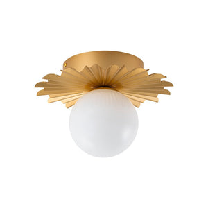 LightFixturesUSA - Mid - Century Sunburst 1 - Light Opal Glass Globe Ceiling Light - Ceiling Light - Brass - 