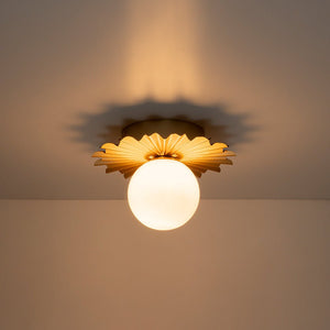 LightFixturesUSA - Mid - Century Sunburst 1 - Light Opal Glass Globe Ceiling Light - Ceiling Light - Brass - 