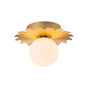 LightFixturesUSA - Mid - Century Sunburst 1 - Light Opal Glass Globe Ceiling Light - Ceiling Light - Brass - 