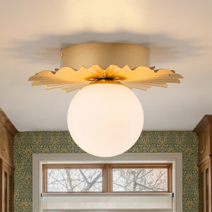 LightFixturesUSA - Mid - Century Sunburst 1 - Light Opal Glass Globe Ceiling Light - Ceiling Light - Brass - 
