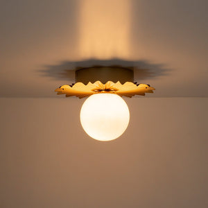 LightFixturesUSA - Mid - Century Sunburst 1 - Light Opal Glass Globe Ceiling Light - Ceiling Light - Brass - 