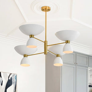 LightFixturesUSA - Mid - Century White Brass 8 - Light UP and Down Chandelier - Chandelier - 8 - Lt - 