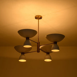 LightFixturesUSA - Mid - Century White Brass 8 - Light UP and Down Chandelier - Chandelier - 8 - Lt - 