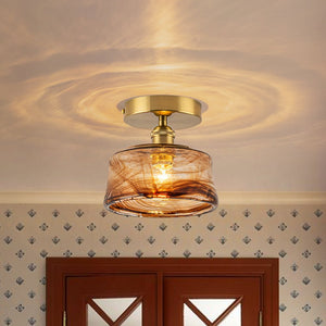 LightFixturesUSA - Mini 1 - Light Amber Swirl Glass Shade Semi Flush Mount - Ceiling Light - Drum - 1 Pack - 