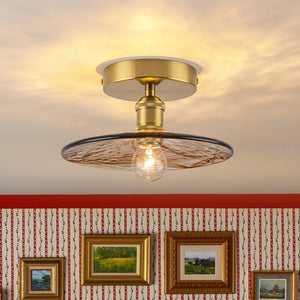 LightFixturesUSA - Mini 1 - Light Amber Swirl Glass Shade Semi Flush Mount - Ceiling Light - Saucer - 1 Pack - 