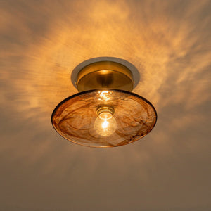 LightFixturesUSA - Mini 1 - Light Amber Swirl Glass Shade Semi Flush Mount - Ceiling Light - Saucer - 2 Packs - 