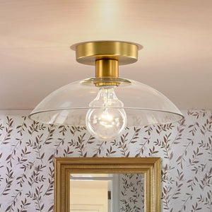 LightFixturesUSA - Minimalist 1 - Light Clear Glass Saucer Semi Flush Mount - Ceiling Light - Brass - 