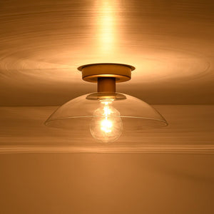 LightFixturesUSA - Minimalist 1 - Light Clear Glass Saucer Semi Flush Mount - Ceiling Light - Brass - 