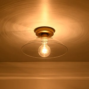LightFixturesUSA - Minimalist 1 - Light Clear Glass Saucer Semi Flush Mount - Ceiling Light - Brass - 