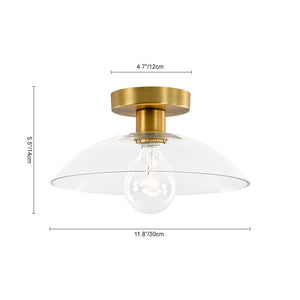 LightFixturesUSA - Minimalist 1 - Light Clear Glass Saucer Semi Flush Mount - Ceiling Light - Brass - 