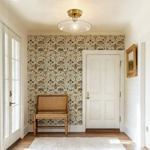 LightFixturesUSA - Minimalist 1 - Light Clear Glass Saucer Semi Flush Mount - Ceiling Light - Brass - 