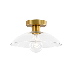 LightFixturesUSA - Minimalist 1 - Light Clear Glass Saucer Semi Flush Mount - Ceiling Light - Brass - 