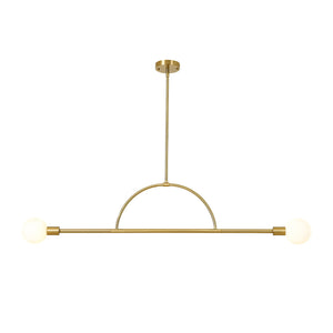LightFixturesUSA-Minimalist 2-Light Opal Glass Globe Linear Arc Island Pendant-Chandelier-Brass-