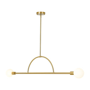 LightFixturesUSA-Minimalist 2-Light Opal Glass Globe Linear Arc Island Pendant-Chandelier-Brass-