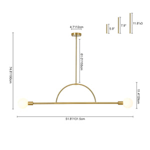 LightFixturesUSA-Minimalist 2-Light Opal Glass Globe Linear Arc Island Pendant-Chandelier-Brass-