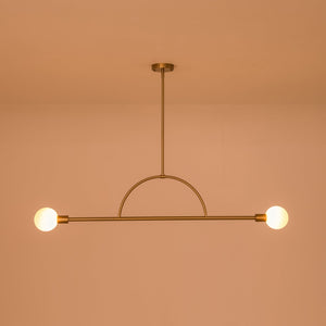 LightFixturesUSA-Minimalist 2-Light Opal Glass Globe Linear Arc Island Pendant-Chandelier-Brass-