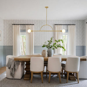 LightFixturesUSA-Minimalist 2-Light Opal Glass Globe Linear Arc Island Pendant-Chandelier-Brass-
