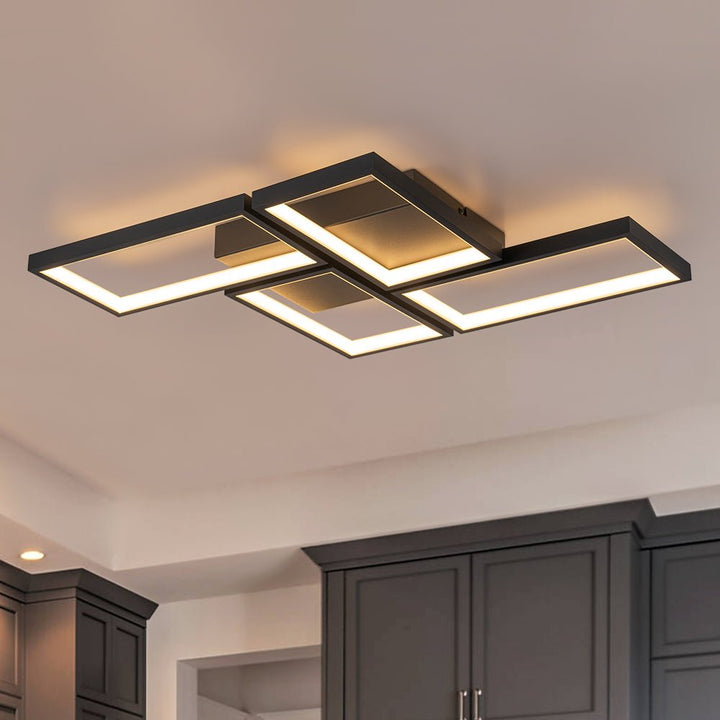 LightFixturesUSA - Minimalist 4 - light Rectangular Dimmable LED Semi Flush Mount - Ceiling Light - Black - 