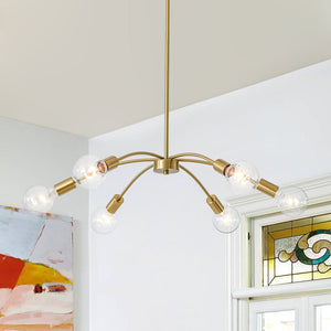 LightFixturesUSA - Minimalist 6 - Light Metal Round Sputnik Swoop Chandelier - Chandelier - Brass - 