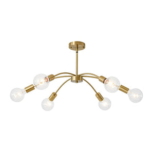LightFixturesUSA - Minimalist 6 - Light Metal Round Sputnik Swoop Chandelier - Chandelier - Brass - 