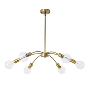 LightFixturesUSA - Minimalist 6 - Light Metal Round Sputnik Swoop Chandelier - Chandelier - Brass - 