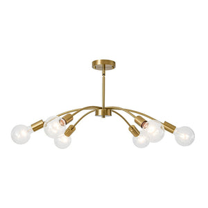 LightFixturesUSA - Minimalist 6 - Light Metal Round Sputnik Swoop Chandelier - Chandelier - Brass - 